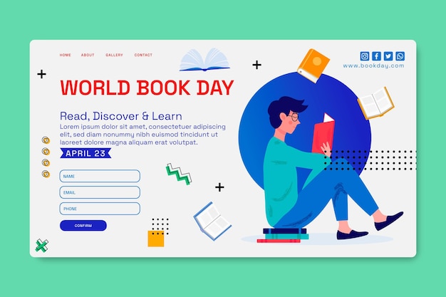 Bezpłatny wektor szablon strony docelowej na obchody światowego dnia książki