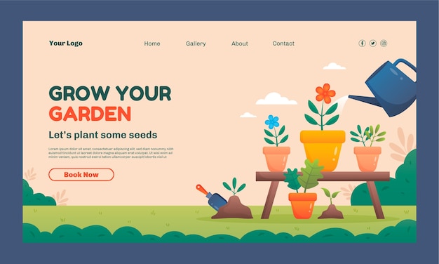 Bezpłatny wektor szablon strony docelowej ogrodnictwa i ogrodu