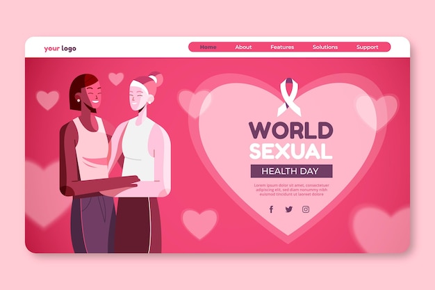 Bezpłatny wektor szablon strony docelowej płaskiego światowego dnia zdrowia seksualnego