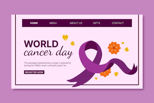 Bezpłatny wektor szablon strony docelowej światowego dnia świadomości raka