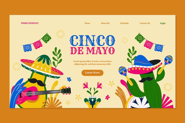 Szablon strony docelowej świętowania Flat cinco de mayo