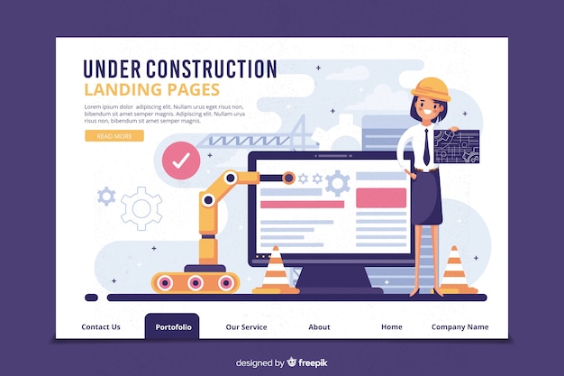 Bezpłatny wektor szablon strony docelowej w budowie