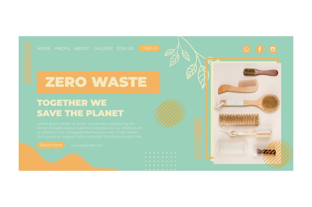 Bezpłatny wektor szablon strony docelowej zero waste w środowisku