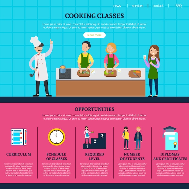 Bezpłatny wektor szablon strony internetowej kolorowe kursy gotowania