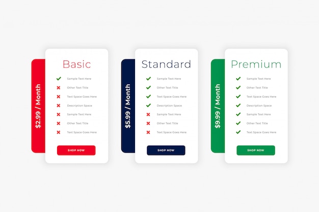 Bezpłatny wektor szablon strony internetowej nowoczesnej czystej tabeli cen biznesowych
