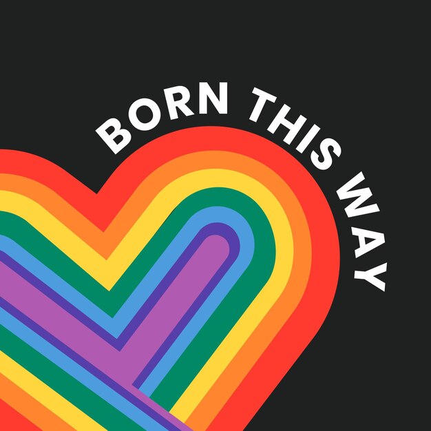 Szablon tęczowego serca Miesiąc dumy LGBTQ z urodzonym w ten sposób tekstem