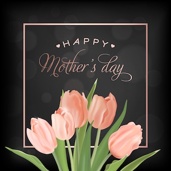 Szablon transparent dzień matki z kwiatów tulipanów. dzień matki kwiatowy kartkę z życzeniami na ulotki, broszury, sprzedaż szablon rabatu wiosennego. ilustracja wektorowa