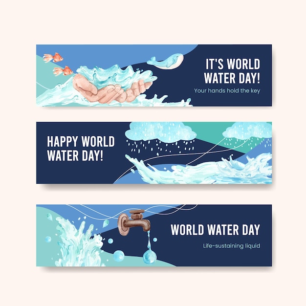 Szablon Transparent Z Koncepcją światowego Dnia Wody Do Reklamy I Marketingu Ilustracji Akwareli