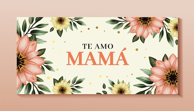 Bezpłatny wektor szablon transparentu poziomego akwarela kwiatowy dzień matki w języku hiszpańskim