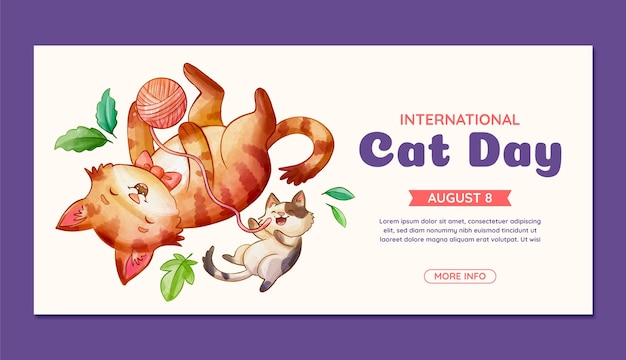 Bezpłatny wektor szablon transparentu poziomego akwareli międzynarodowego dnia kota