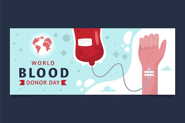 Bezpłatny wektor szablon transparentu poziomego płaskiego światowego dnia dawcy krwi