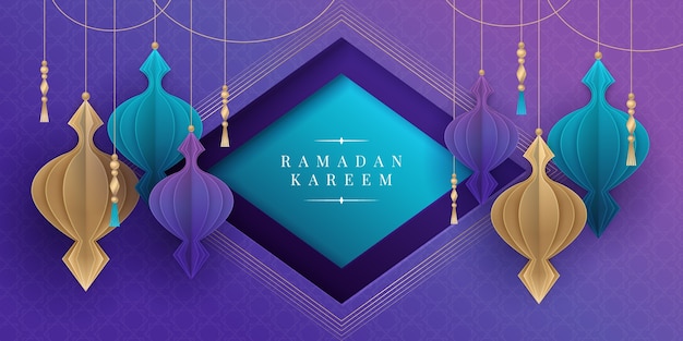 Bezpłatny wektor szablon transparentu poziomego ramadan w stylu papieru