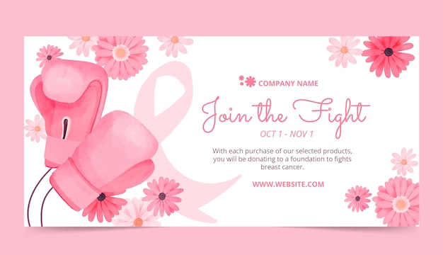 Bezpłatny wektor szablon transparentu sprzedaży miesiąca świadomości raka piersi w akwareli