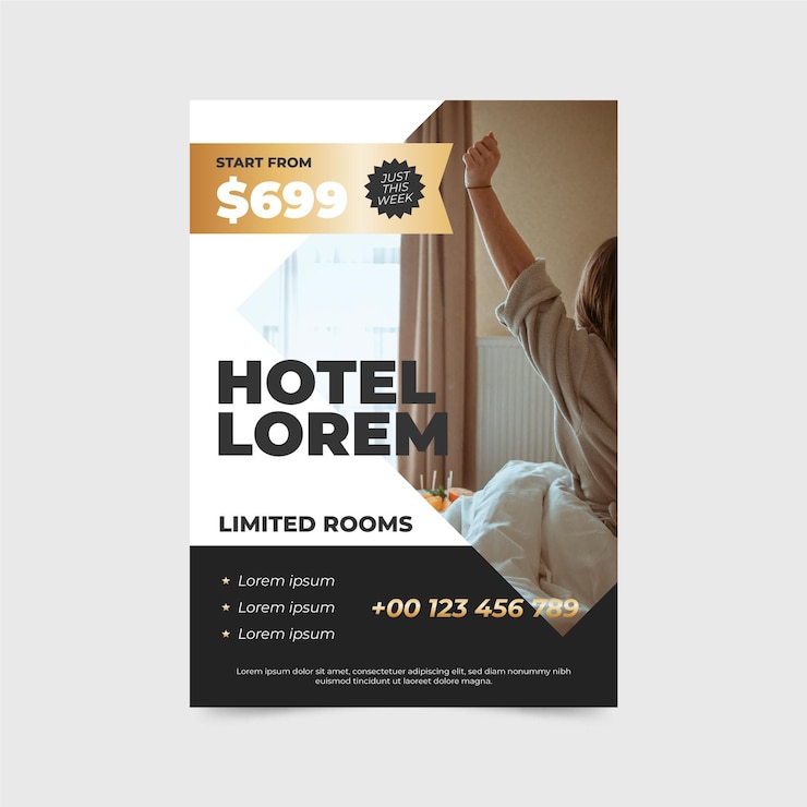 Bezpłatny plik Wektor szablon ulotki informacyjnej o hotelu z zdjęciem