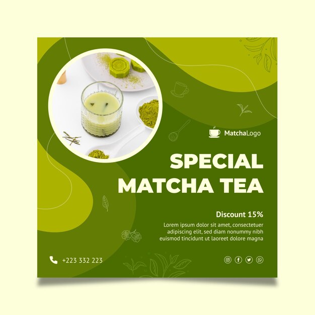 Szablon Ulotki Kwadratowej Herbaty Matcha