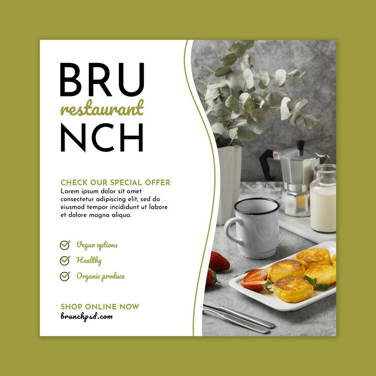 Bezpłatny plik Wektor szablon ulotki kwadratowej restauracji brunch