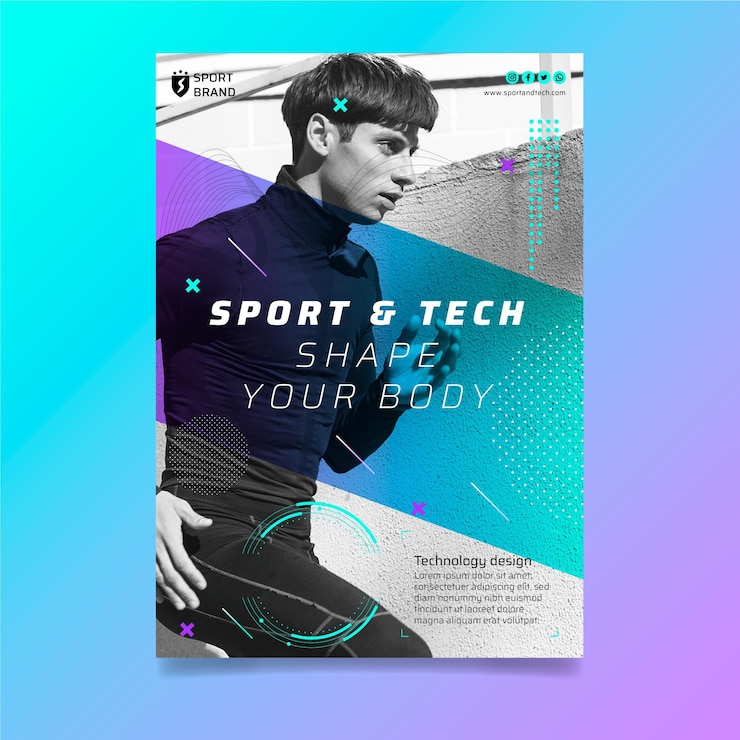 Bezpłatny plik Wektor szablon ulotki pionowej sportu i technologii