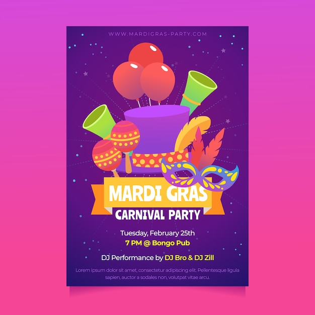 Bezpłatny wektor szablon ulotki plakat party mardi gras