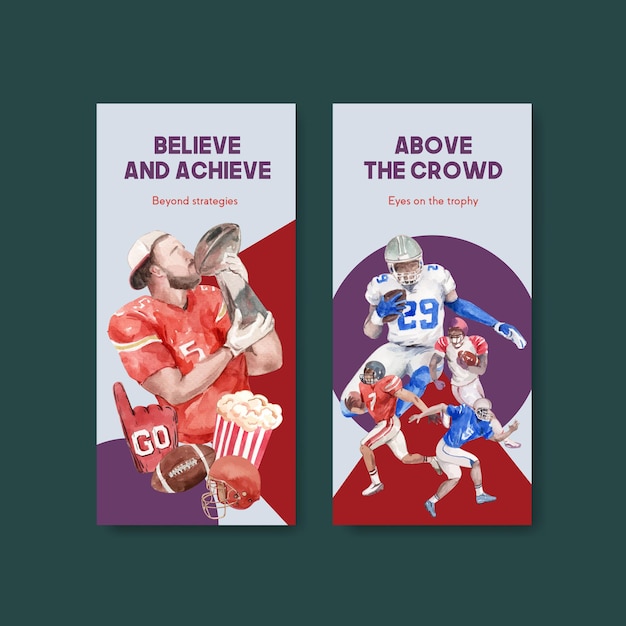 Bezpłatny wektor szablon ulotki z projektem koncepcyjnym sportu super bowl dla ilustracji wektorowych akwarela broszury i ulotki.