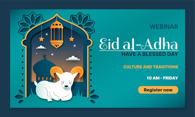 Szablon webinaru eid al-adha w stylu papierowym