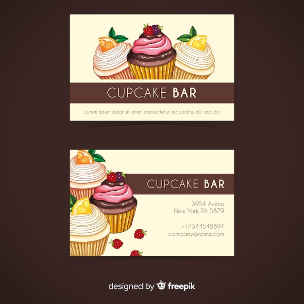 Bezpłatny wektor szablon wizytówki akwarela cupcake