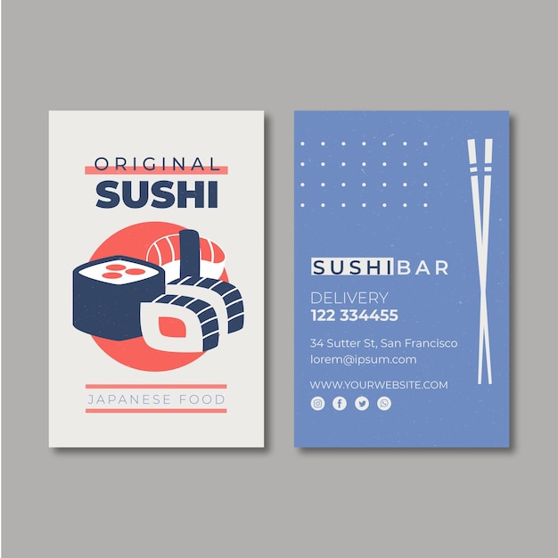 Bezpłatny wektor szablon wizytówki dla restauracji sushi