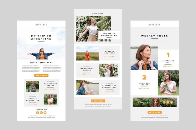 Bezpłatny wektor szablony e-maili bloggera ze zdjęciem