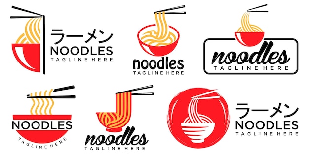 Szablony Logo Czerwonej Miski Z Makaronem Odpowiednie Dla Każdej Firmy Związanej Z Fast Foodami Z Makaronem Ramen Premium Wektorów
