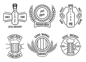 Bezpłatny wektor szablony logo dla piwiarni i browaru rzemieślniczego w stylu liniowym