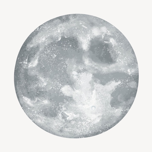 Szara ilustracja księżyca w pełni na białym tle