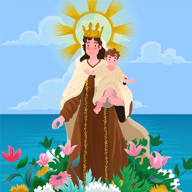 Bezpłatny wektor szczegółowa ilustracja virgen del carmen