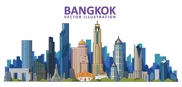 Bezpłatny wektor szczegółowa panoramę miasta bangkok. ilustracja wektorowa. tajlandia.