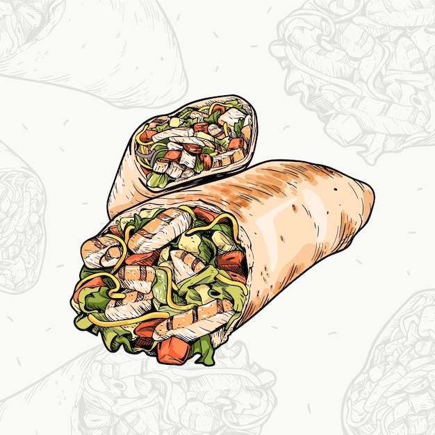 Bezpłatny wektor szczegółowa pyszna ilustracja shawarma