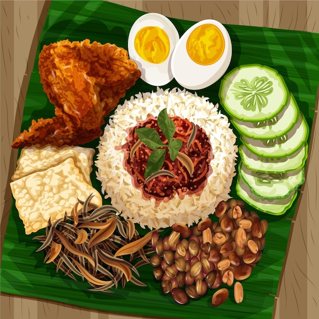 Szczegółowe danie nasi lemak