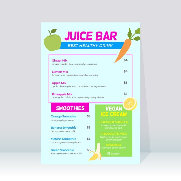 Szczegółowe menu restauracji zdrowej żywności