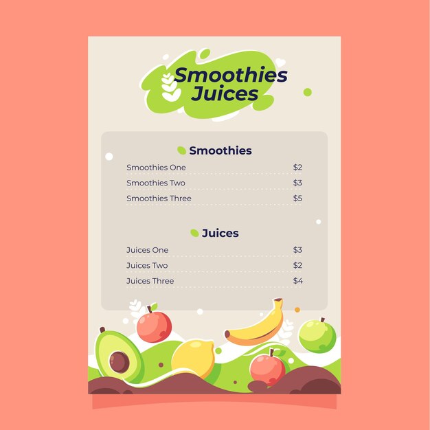 Szczegółowy zdrowy karmowy restauracyjny menu z ilustracją