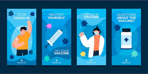 Bezpłatny wektor szczepionkowa kolekcja opowiadań na instagramie ze zdjęciami