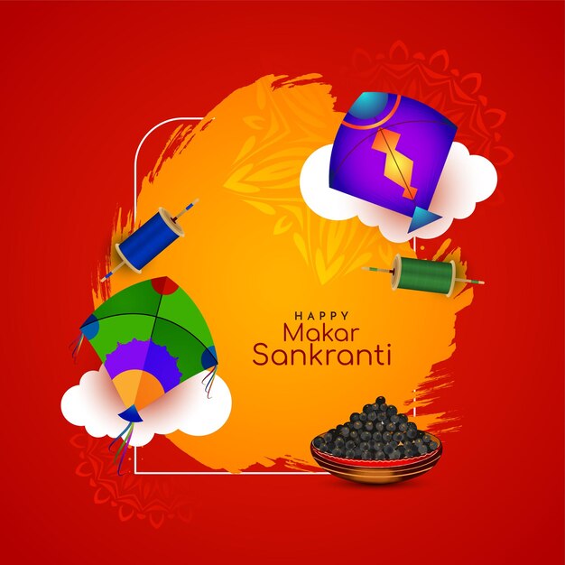 Szczęśliwa Makar Sankranti Indyjski festiwal czerwony kolor dekoracyjna karta