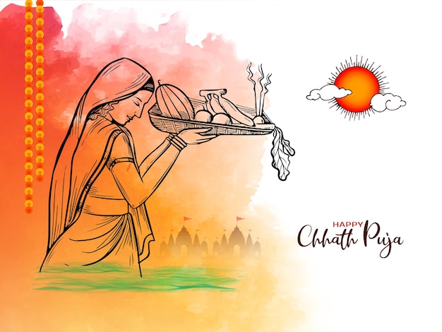 Bezpłatny wektor szczęśliwa puja chhath indyjski religijny kult słońca festiwal wektor tła