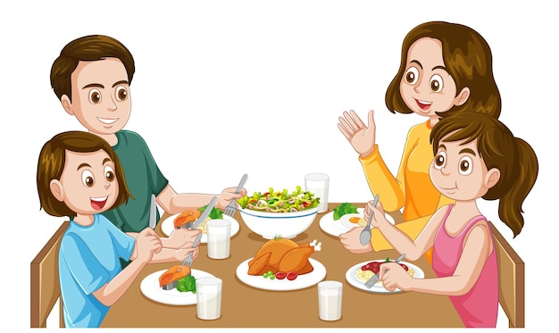Bezpłatny wektor szczęśliwa rodzina je razem przy stole