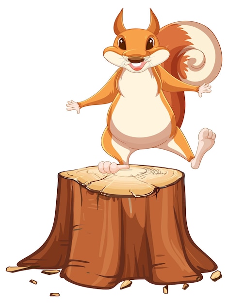Bezpłatny wektor szczęśliwa wiewiórka na pniu