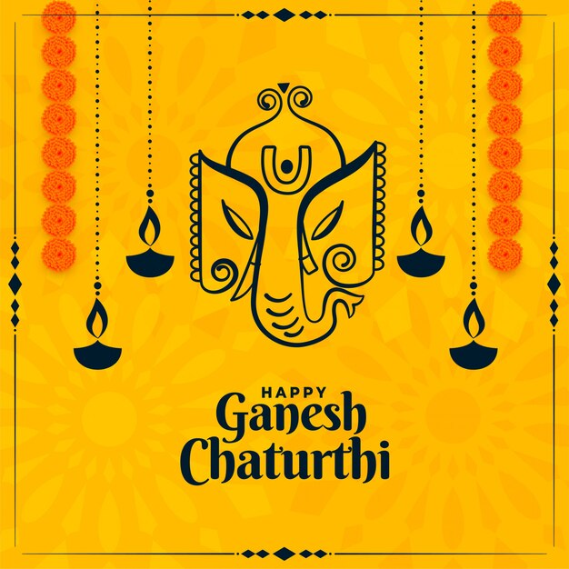 Szczęśliwa żółta kartka indyjskiego festiwalu ganesh chaturthi