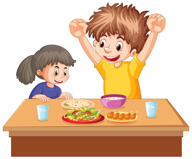 Bezpłatny wektor szczęśliwe dzieci jedzące na stole