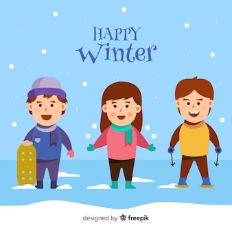 Szczęśliwe dzieci z zimowymi ubraniami