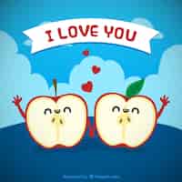 Bezpłatny wektor szczęśliwe plasterki jabłka w miłości