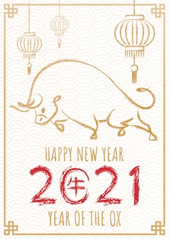 Szczęśliwego chińskiego nowego roku 2021 rok wołu.