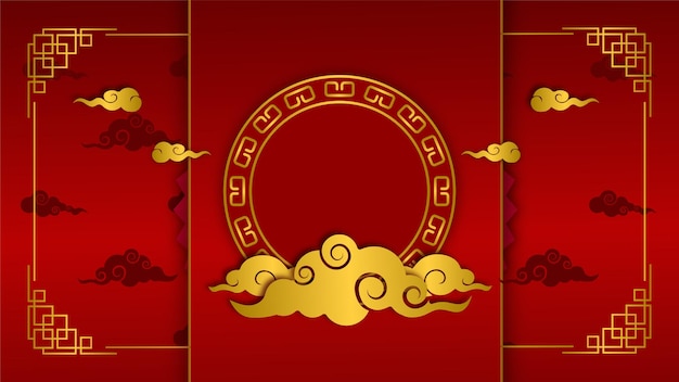 Szczęśliwego chińskiego nowego roku 2022. rok tygrysa z elementami azjatyckimi i kwiatem w stylu rzemieślniczym na tle. uniwersalne chińskie tło z motywem w kolorze czerwonym i złotym