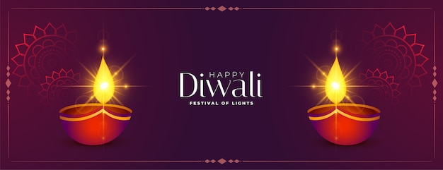 Szczęśliwego Diwali Błyszczący Banner Festiwalu Diya