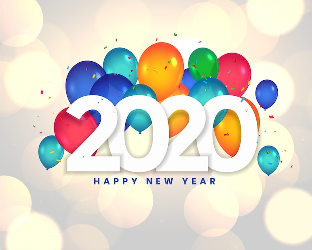Szczęśliwego nowego roku 2020 balony celebracja karta projekt