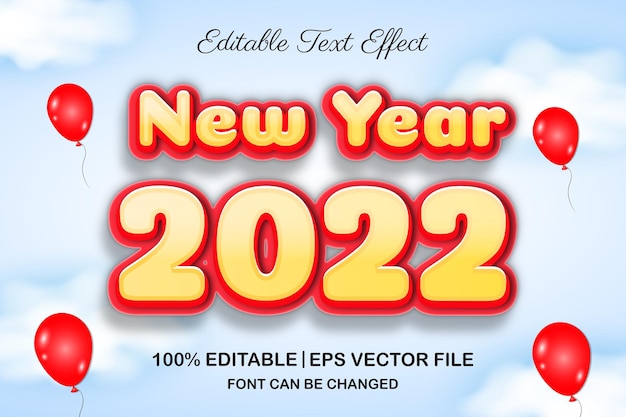 Szczęśliwego nowego roku 2022 edytowalny efekt tekstowy w stylu 3d